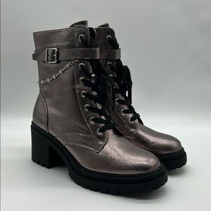Pop Silver Combat Moto Boots with Lace-up Design NWT Display Store